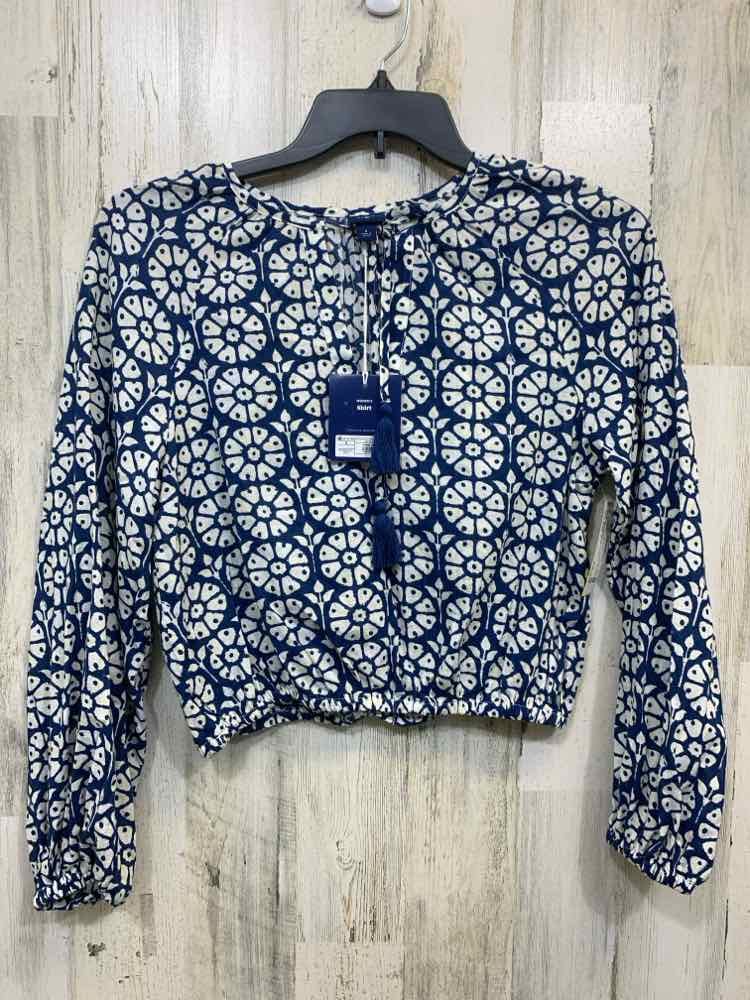 NWT ROLLER RABBIT Tops Size S BLUE/WHT CROP Blouse/3/4 SLEEVES TIE DETAIL