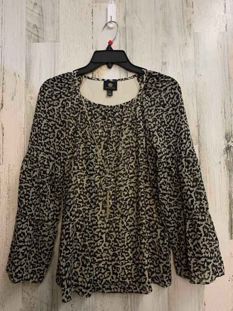 NWT JM COLLECTION Tops Size PS TAN/BLK LEOPARD LONG BACK TOP/TOP W/NECKLACE