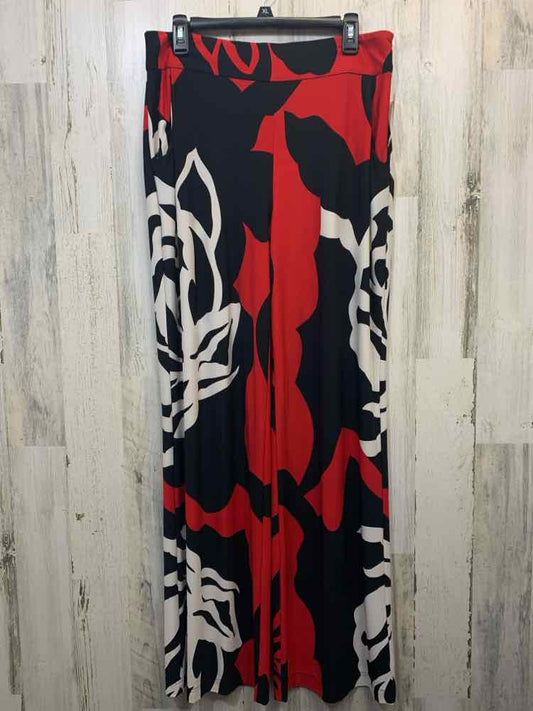 Size 12 FRANK LYMAN BOTTOMS BLK/WHT/RED ABSTRACT WIDE LEG Pants