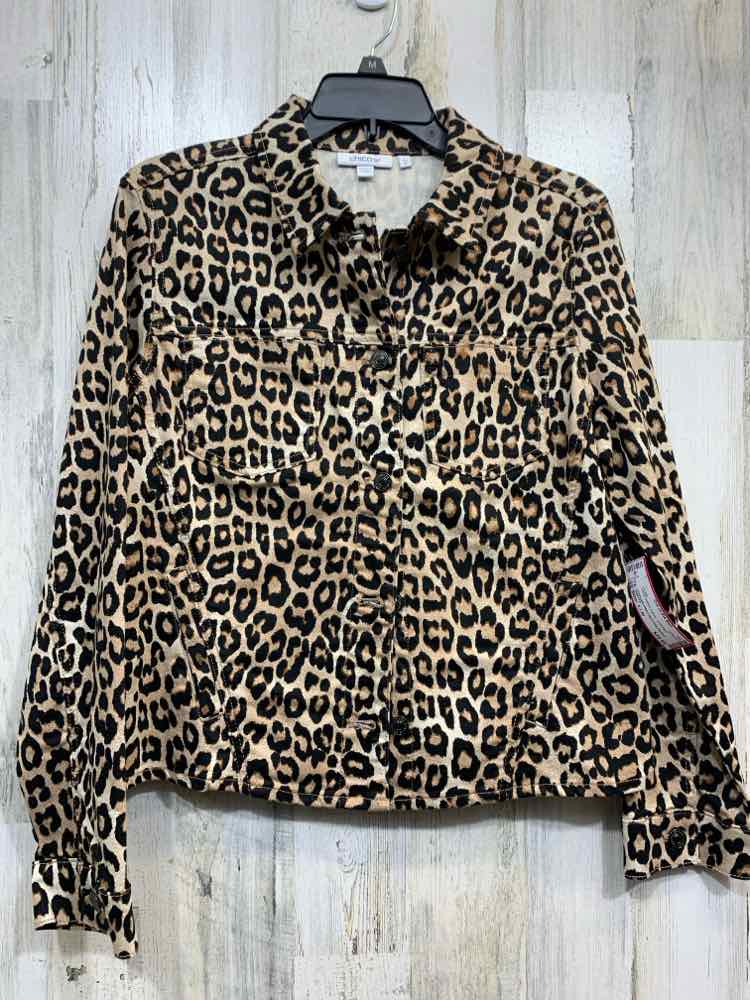 CHICO'S/LEOPARD PRINT BUTTON FRONT JACKET