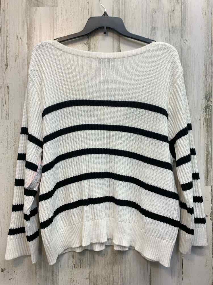 NWT AVA & VIV Tops Size PLUS WHITE/BLACK STRIPES SWEATER Sweater/WHITE/BLACK STR