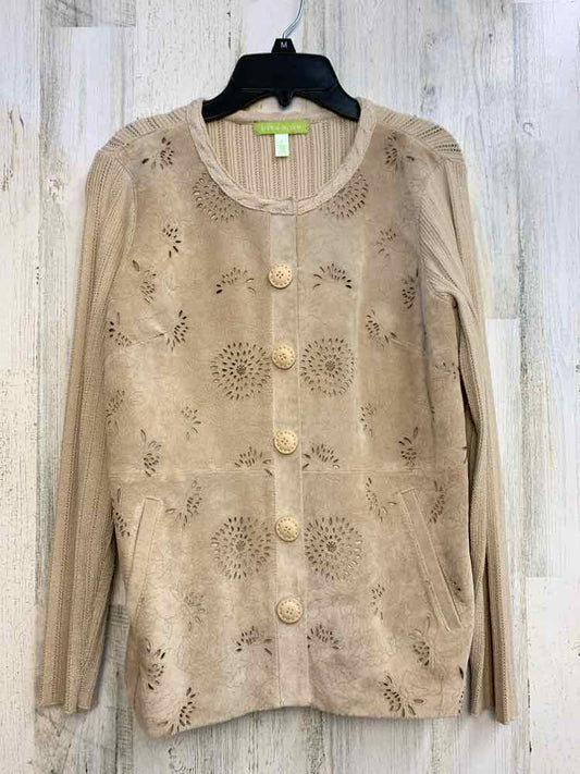 PRE-OWNED SIGRID OLSEN Tops Size S Tan Floral LONG SLEEVES TOP/EMBOSSED LEATHER