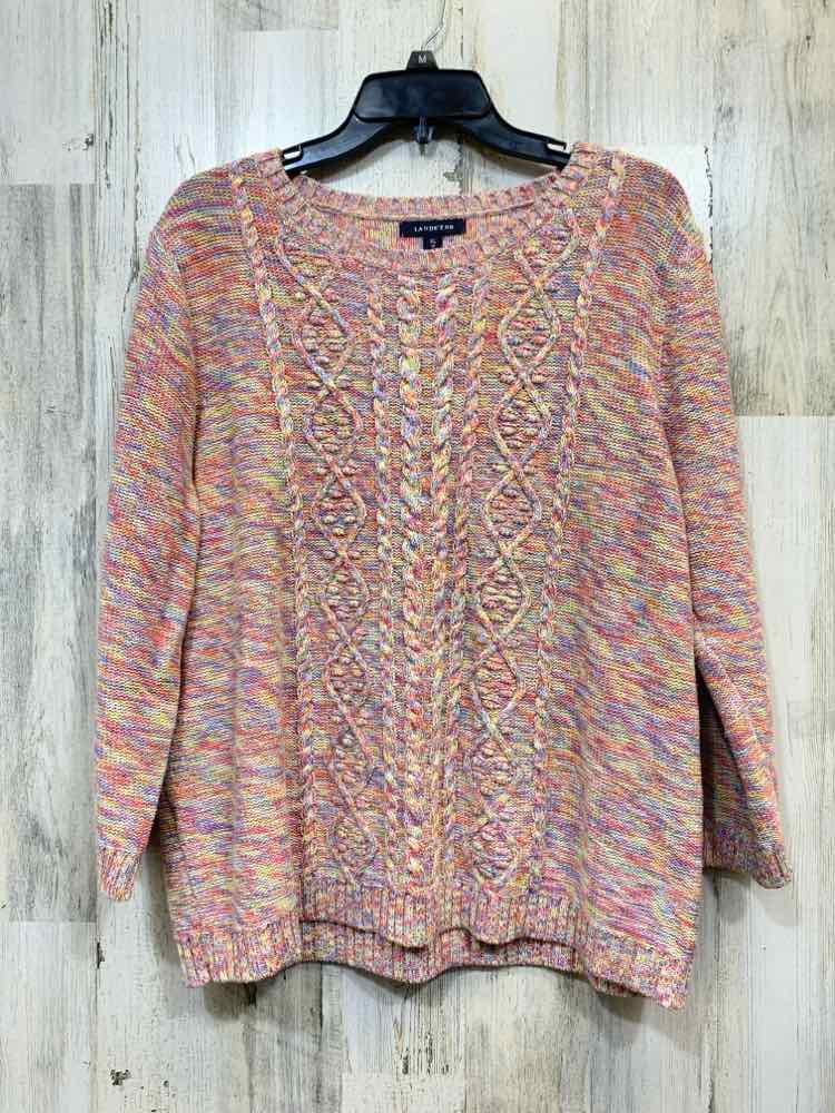 LANDS END Tops Size XL PINK/YEL/BLU SPACE DYE SWEATER Sweater