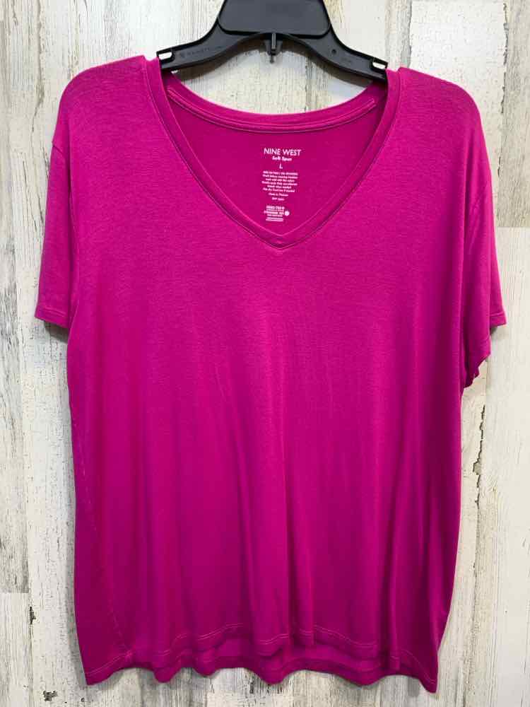 PRE-OWNED NINE WEST Tops Size L HOT PINK SHORT SLEEVES Blouse