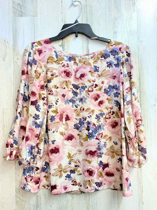 LAUREN CONRAD Tops Size M PINK/BLU/CRM/BRN Floral 3/4 LENGTH TOP