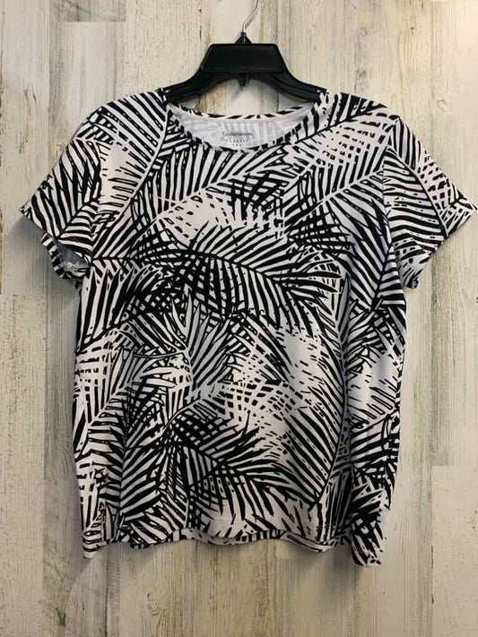 CROFT & BARROW Tops Size XL BLK/WHT TROPICAL LEAVES SHORT SLEEVES TOP