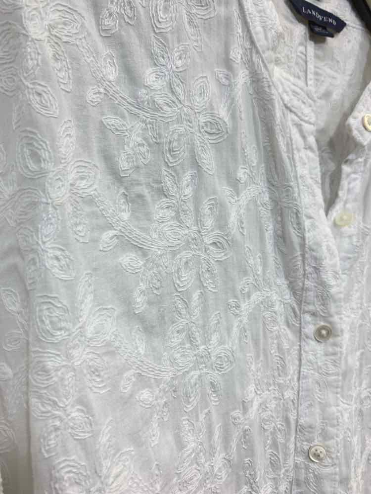 PRE-OWNED LANDS END Size L White LONG SLEEVES FORAL EMBROIDERY BUTTON UP SHIRT