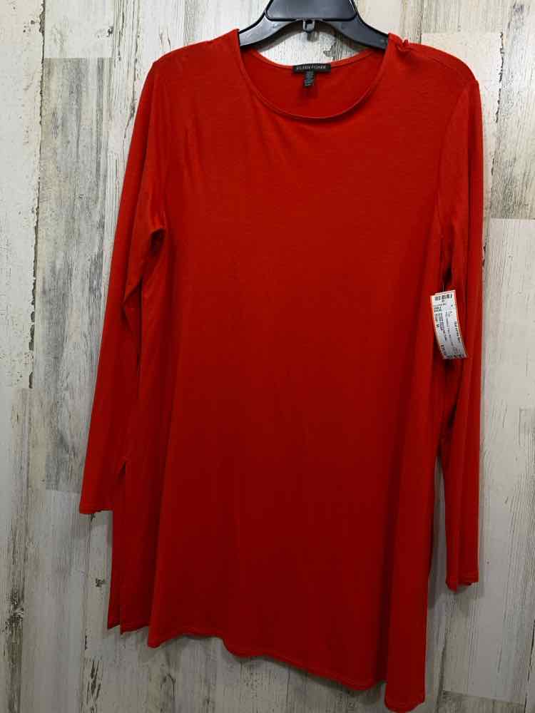 PRE-OWNED EILEEN FISHER Tops Size M Red LONG SLEEVE/SCOOP NECKLINE TUNIC