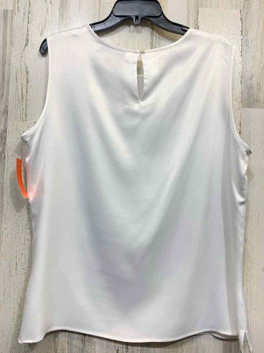 PRE-OWNED KASPER Size XL Tops White Satin SLEEVELESS SCOOP NECKLINE BLOUSE