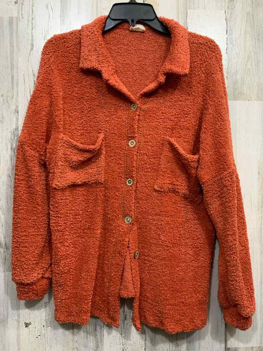 PRE-OWNED LOVELY MELODY Size M TERRACOTTA LONG SLEEVE KNIT BUTTON UP SWEATER