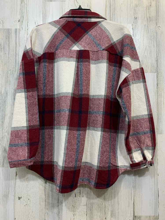 PRE-OWNED M Tops Size M WHT/BURG Plaid LONG SLEEVES Shirt