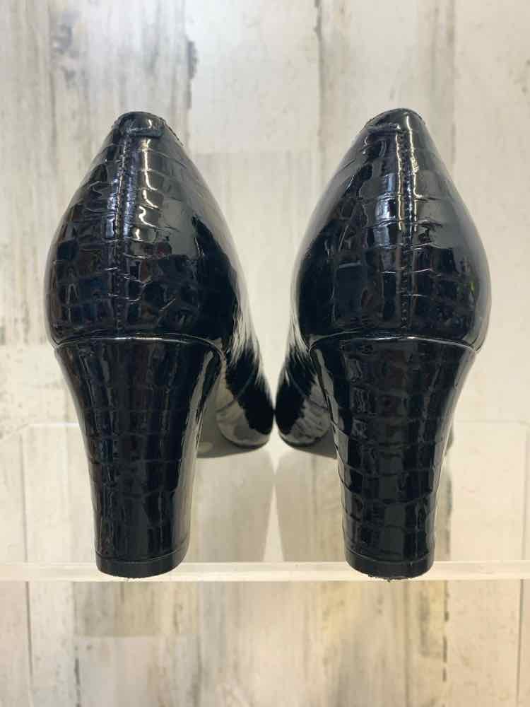 PRE-OWNED EASY SPIRIT SHOES Shoe Size 6 Black SNAKE PRINT BLOCK HEEL Shoes/BLACK