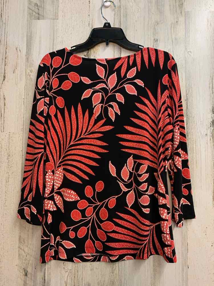 RUBY RD Tops Size M BLK/CORAL TROPICAL 3/4 LENGTH TOP