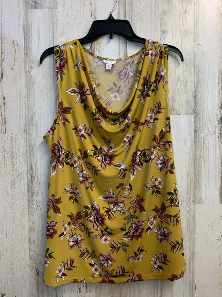 PRE-OWNED CATO Tops Size XL Mustard Floral SLEEVELESS TOP