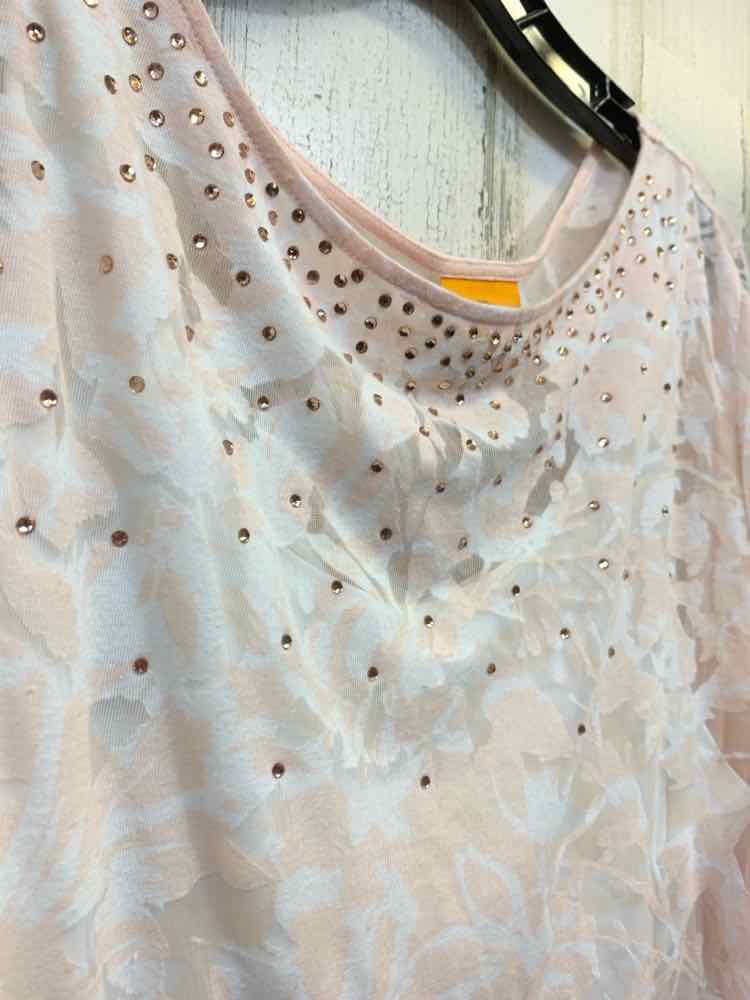 PRE-OWNED RUBY RD Tops Size XL BLUSH/WHT Rhinestone Floral LONG SLEEVES Blouse/B