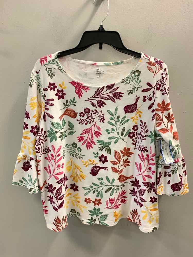 PRE-OWNED KIM ROGERS Tops Size M Multi-Color BIRDS 3/4 SLEEVE TOP