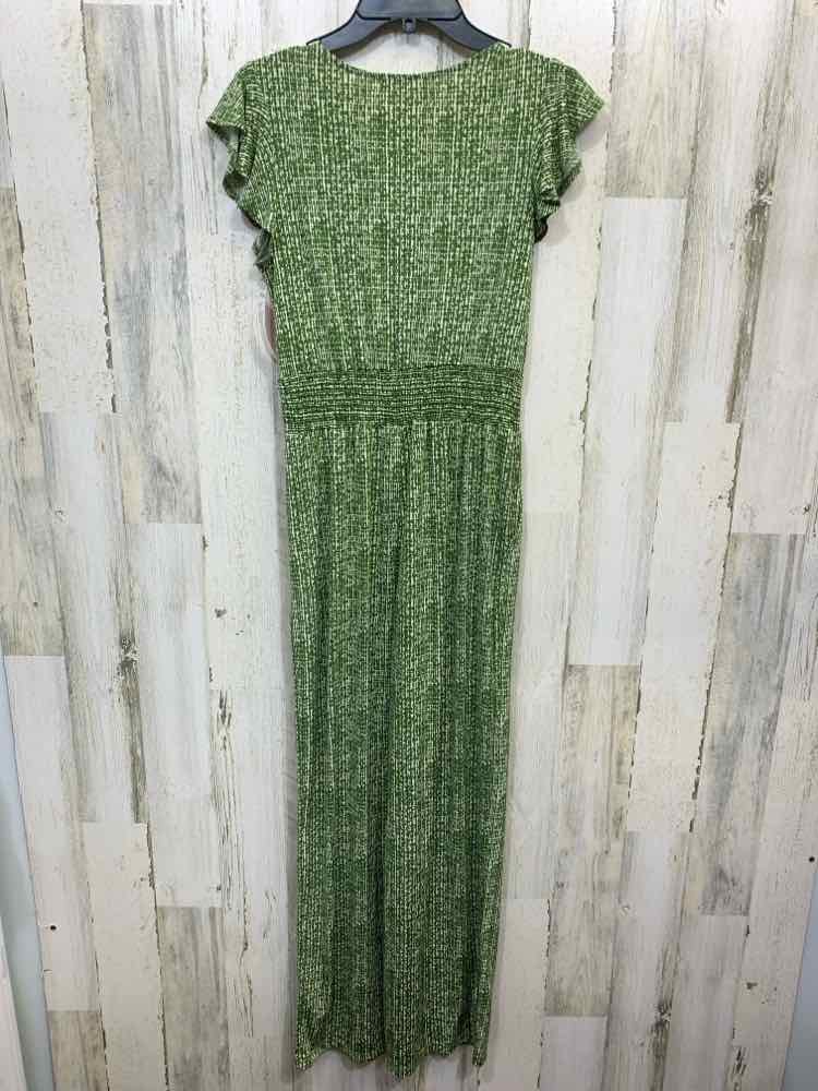 PRE-OWNED Size S KAILEIGH JUMPER WHT/GREEN RUFFLE SLEEVE WRAP V NECK