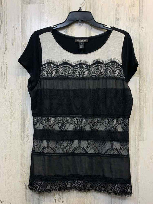 NWT WHITE HOUSE Tops Size L GRAY/BLACK Lace SHORT SLEEVES TOP/GRAY/BLACK SHORT S