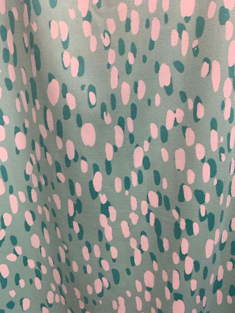 PRE-OWNED KIM ROGERS Size PL WHT/MINT SHORT SLEEVES ABSTRACT DOTTED DRESS