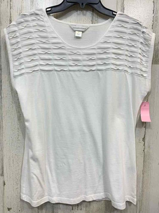 PRE-OWNED CHRISTOPHER & BANKS Tops Size M White RIPPLE SHORT SLEEVES Shirt/SHORT