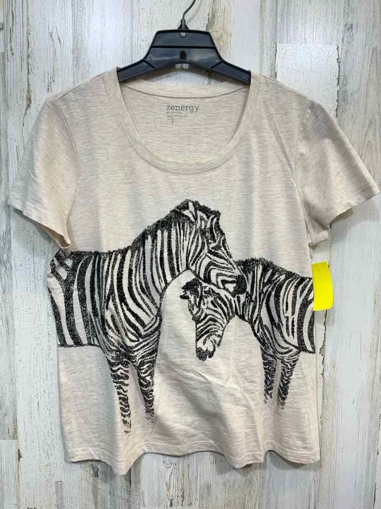 PRE-OWNED ZENERGY BY CHICO'S/SEQUIN EMBELLISHED ZEBRA PRINT TEE