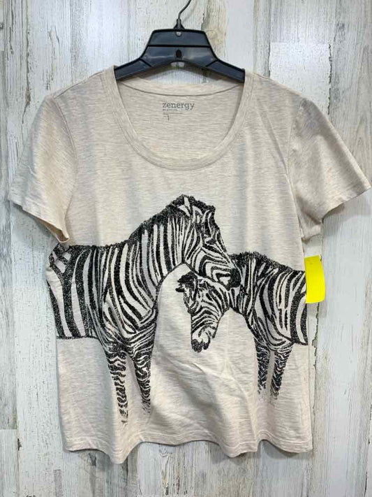 PRE-OWNED ZENERGY BY CHICO'S/SEQUIN EMBELLISHED ZEBRA PRINT TEE