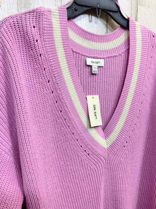 NWT ON 34TH Size L Tops MAUVE RIB KNIT LONG SLEEVES V NECKW/CREAM TRIM SWEATER