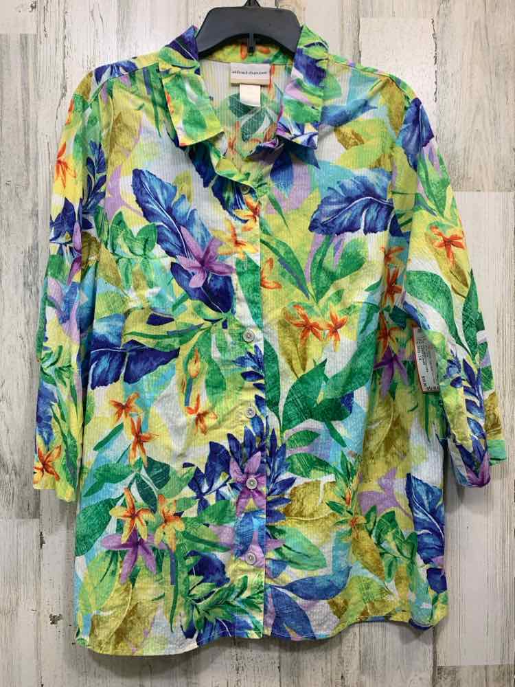 PRE-OWNED ALFRED DUNNER Tops Size 1X Multi-Color Floral 3/4 SLEEVE TOP