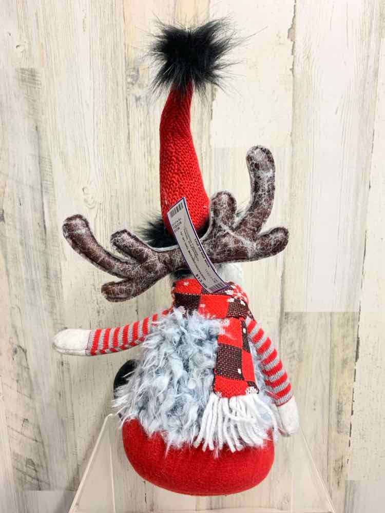 BLK/GRY/RED Christmas Figurine/15" SIT GIRL MOOSE/CHECKERED HAT