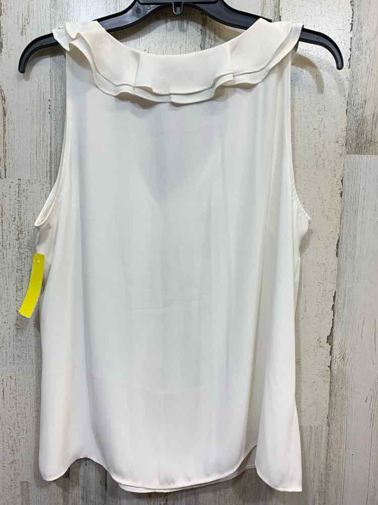 PRE-OWNED WHBM Tops Size M White Solid SLEEVELESS Blouse/RUFFLED NECK