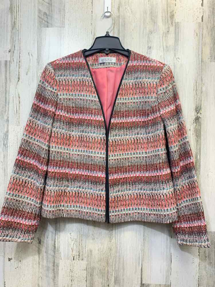 KASPER JACKETS / COATS Size 14 BLU/PNK/BLK/PRPL LONG SLEEVES Blazer BUTTON LESS