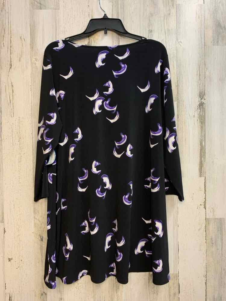 ALFANI PLUS SIZES Size 2X BLK/WHT/PURP SWIRLS 3/4 LENGTH TOP