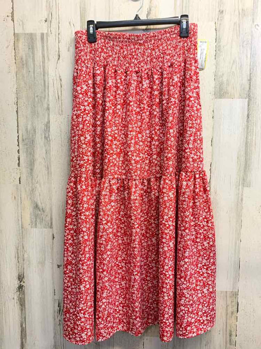 PRE-OWNED XL BOTTOMS RED/WHT Floral TIERED Maxi