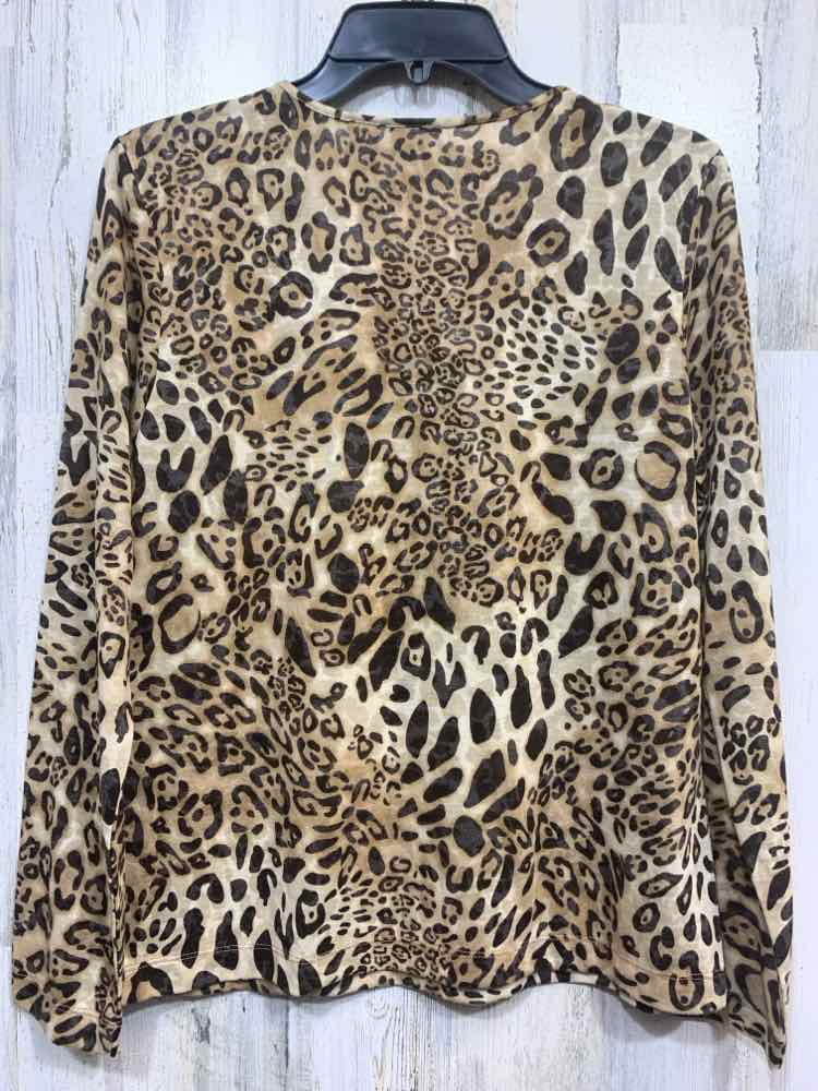 PRE-OWNED CHICO'S Size 1 Tops BLK/BRN/TAN CHEETAH LONG SLEEVE BLOUSE