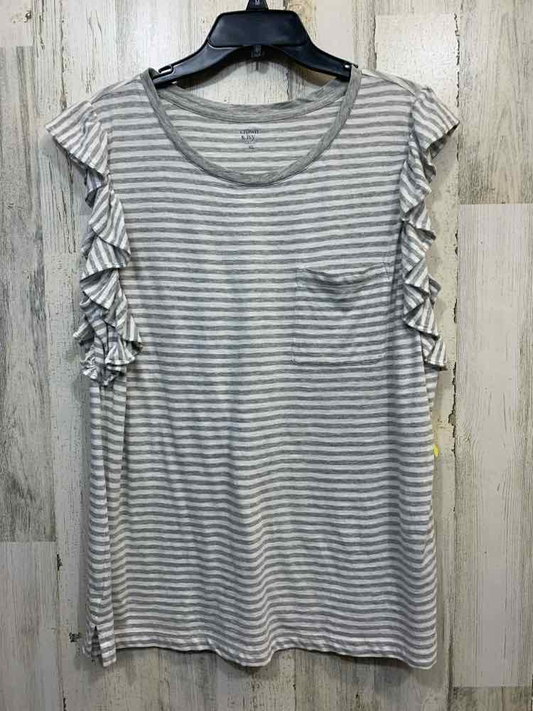 PRE-OWNED CROWN & IVY Tops Size XL GRAY/WHITE STRIPES SHORT SLEEVES Shirt/GRAY/W