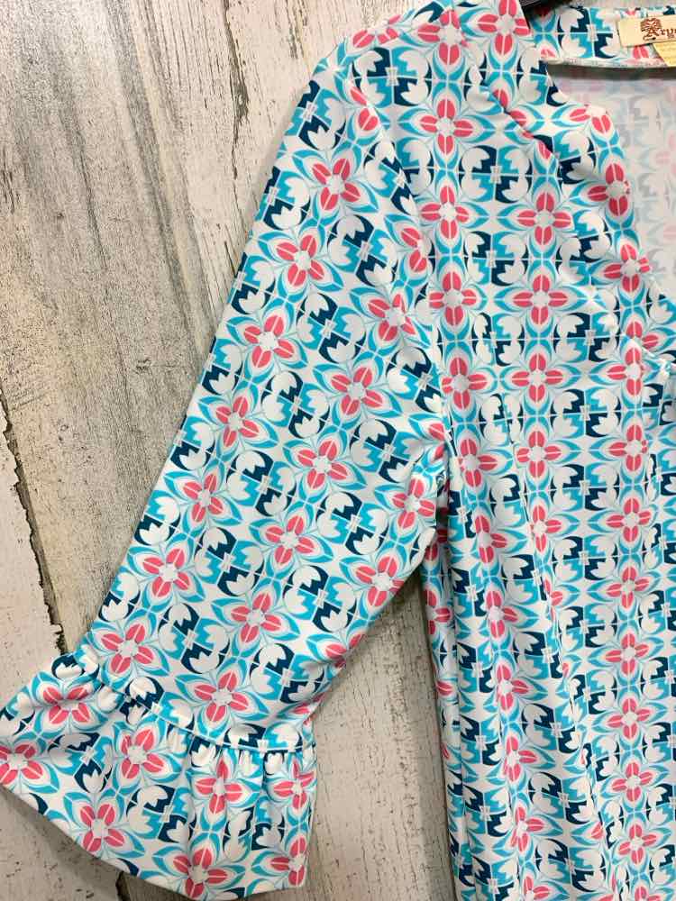 PRE-OWNED ARYEH Dresses and Skirts Size M WHT/PNK/BLU Paisley BELL SLEEVES Dress