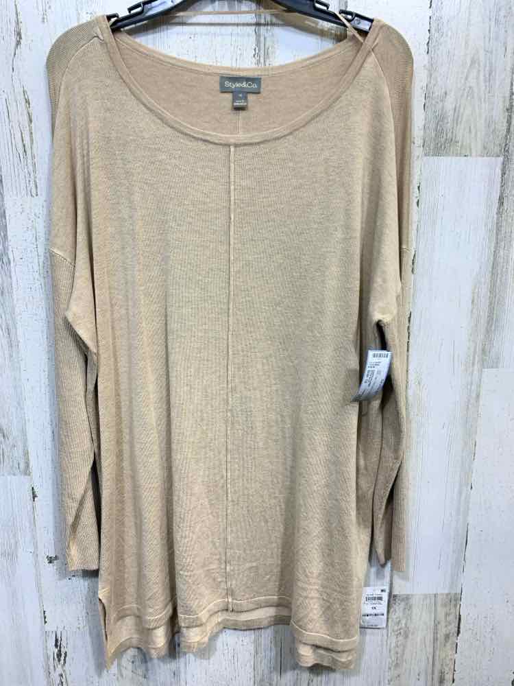 NWT STYLE & CO Size 1X Tops Gold Solid LONGSLEEVE Shirt