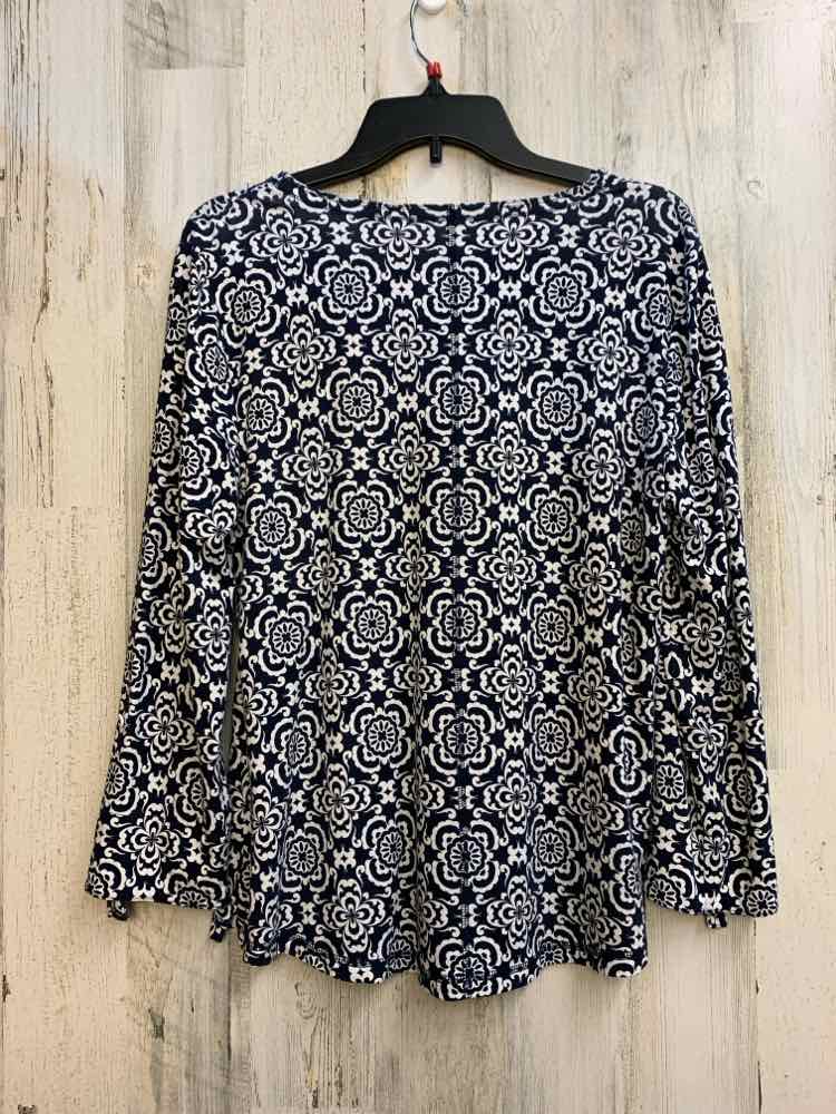 T BY TALBOTS Tops Size LP NAVY/WHT MEDALION LONG SLEEVES TOP