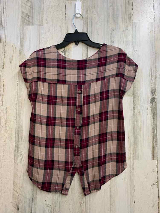 MINE Tops Size S WINE/BEIGE Plaid DOLMAN TOP