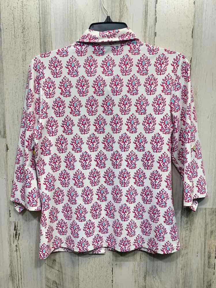 PRE-OWNED J.MCLAUGHLIN Tops Size XS WHITE/FUSH/LIGHT BLUE Floral Blouse/FLORAL 3