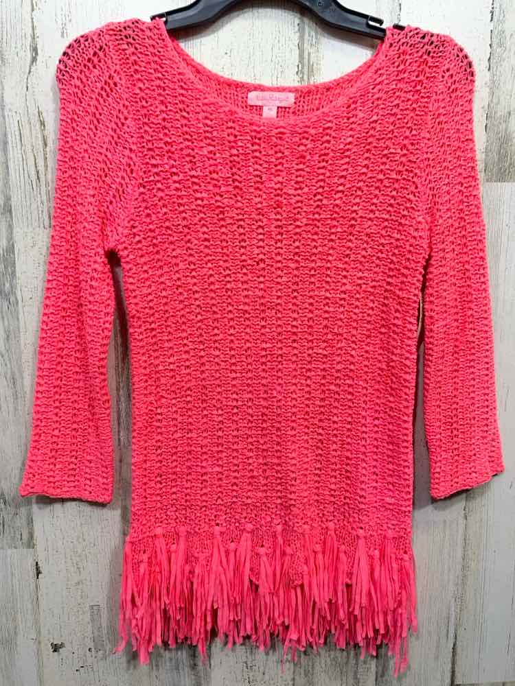 PRE-OWNED LILLY PULITZER Tops Size XS HOT PINK Eyelet 3/4 SLEEVE Blouse