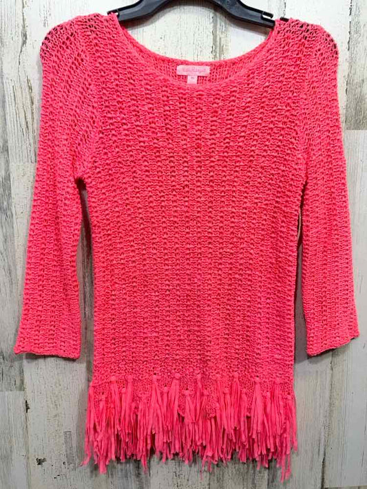 PRE-OWNED LILLY PULITZER Tops Size XS HOT PINK Eyelet 3/4 SLEEVE Blouse