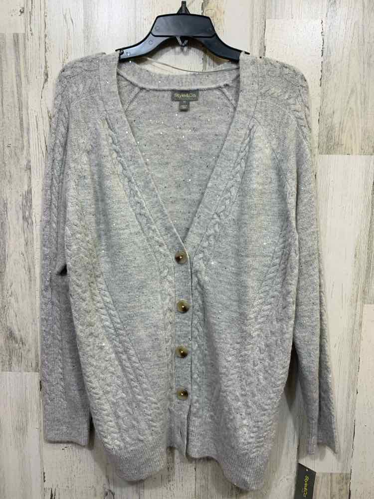 NWT STYLE & CO Size 1X PLUS SIZES GRAY SEQUIN  CABLE KNIT LONG SLEEVE  Cardigan