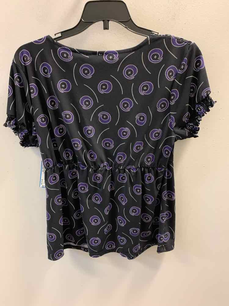 WORTHINGTON Tops Size M BLK/PUR ABSTRACT SHORT SLEEVES TOP