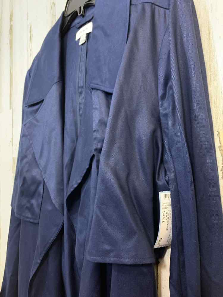 NWT ON 34TH Size L JACKETS / COATS Navy LONG SLEEVES FLAP TRENCH COAT