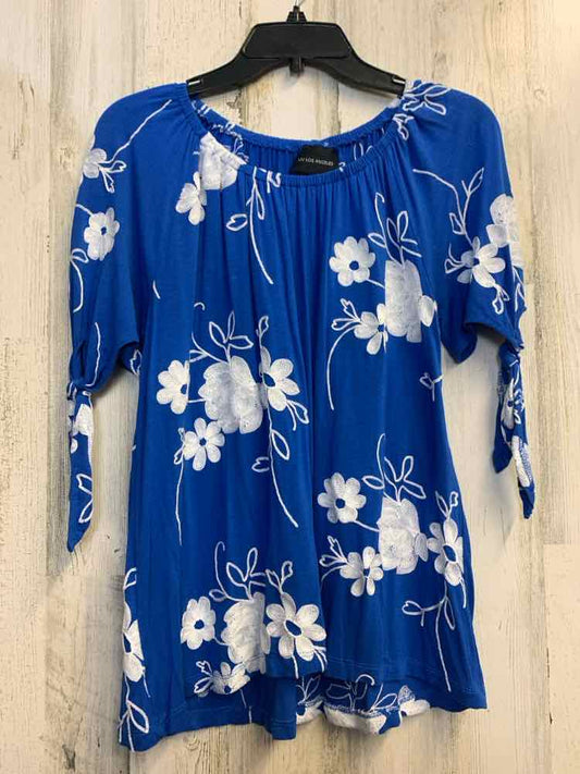 LIV LOS ANGELES Tops Size S COBALT BLU/WHT Floral SHORT SLEEVES TOP