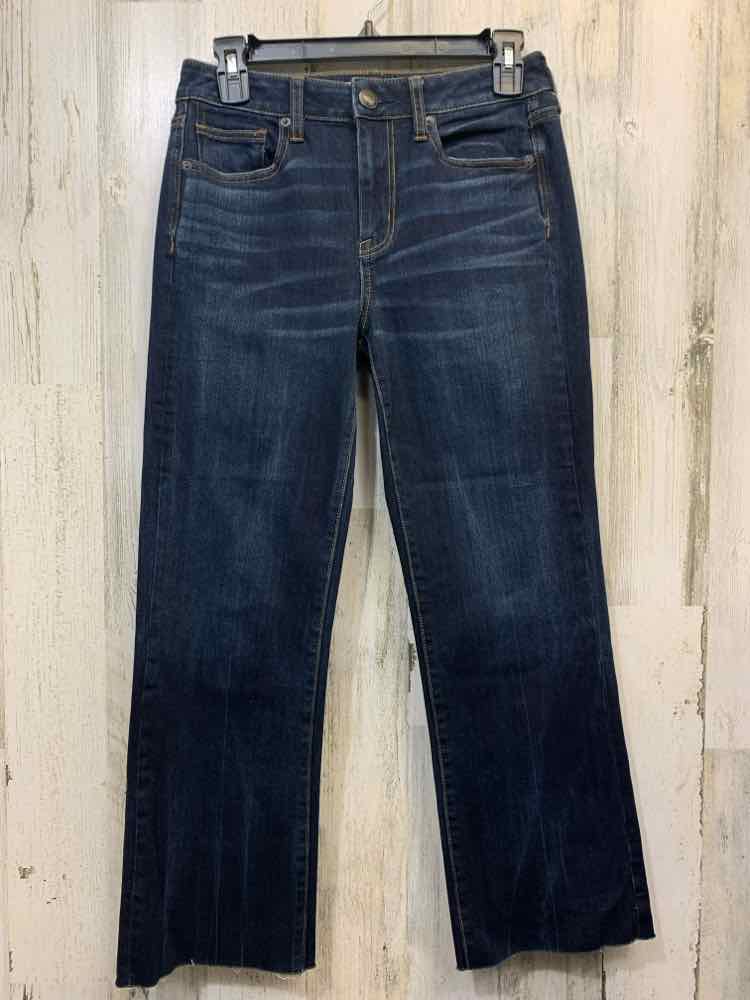 Size 4 AMERICAN EAGLE BOTTOMS DARK BLUE Denim HIGH RISE Jeans