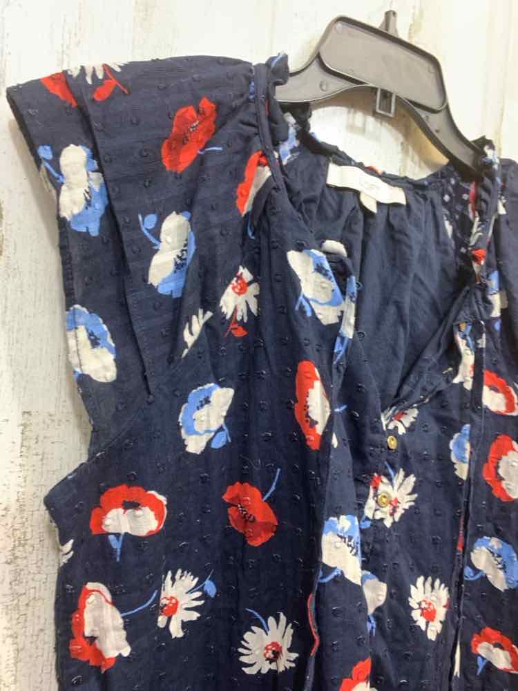 PRE-OWNED LOFT ANN TAYLOR Tops Size M WHT/NVY/RED Floral SLEEVELESS Blouse