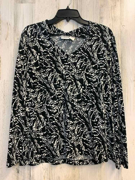 CHICOS Tops Size 3 BLK/WHT ABSTRACT LONG SLEEVES TOP
