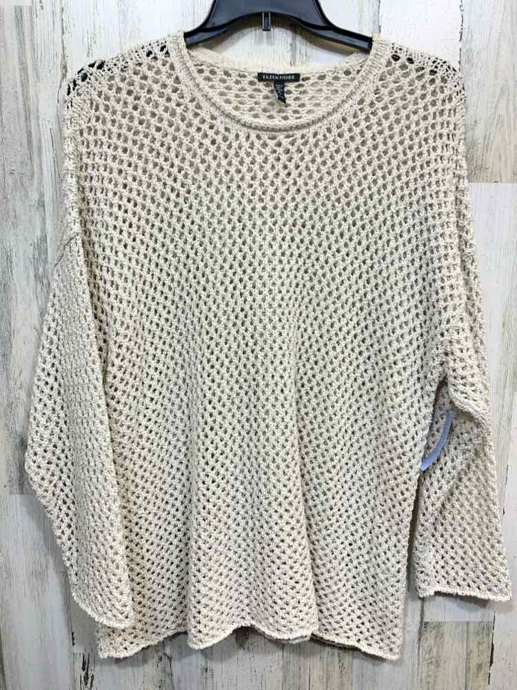 PRE-OWNED EILEEN FISHER Size XL Tops White Knit LONGSLEEVE SWEATER